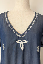 Ruby Yaya Denim Blue Embroidered Kaftan Dress Size M