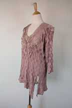 Lace Palace Antique Lace Crochet Pink Fairycore Tunic Top Size S/M