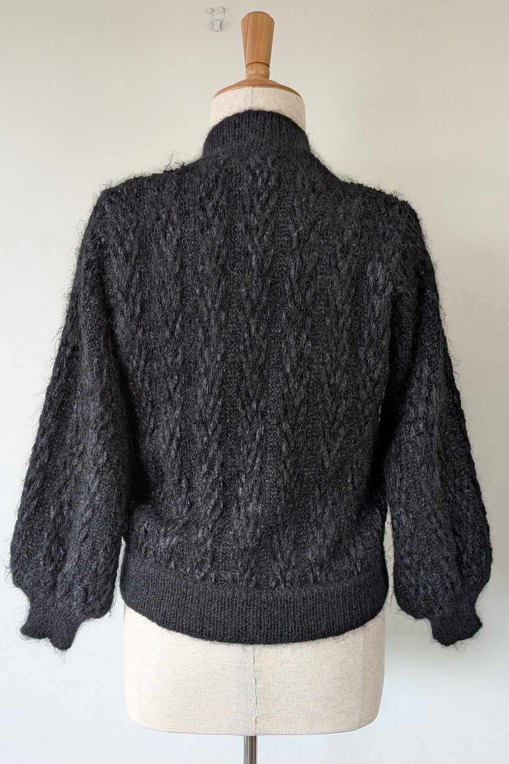 Vintage 80s Bettina Knits Black Wool Blend Bomber Cardigan Size S