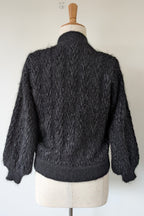Vintage 80s Bettina Knits Black Wool Blend Bomber Cardigan Size S