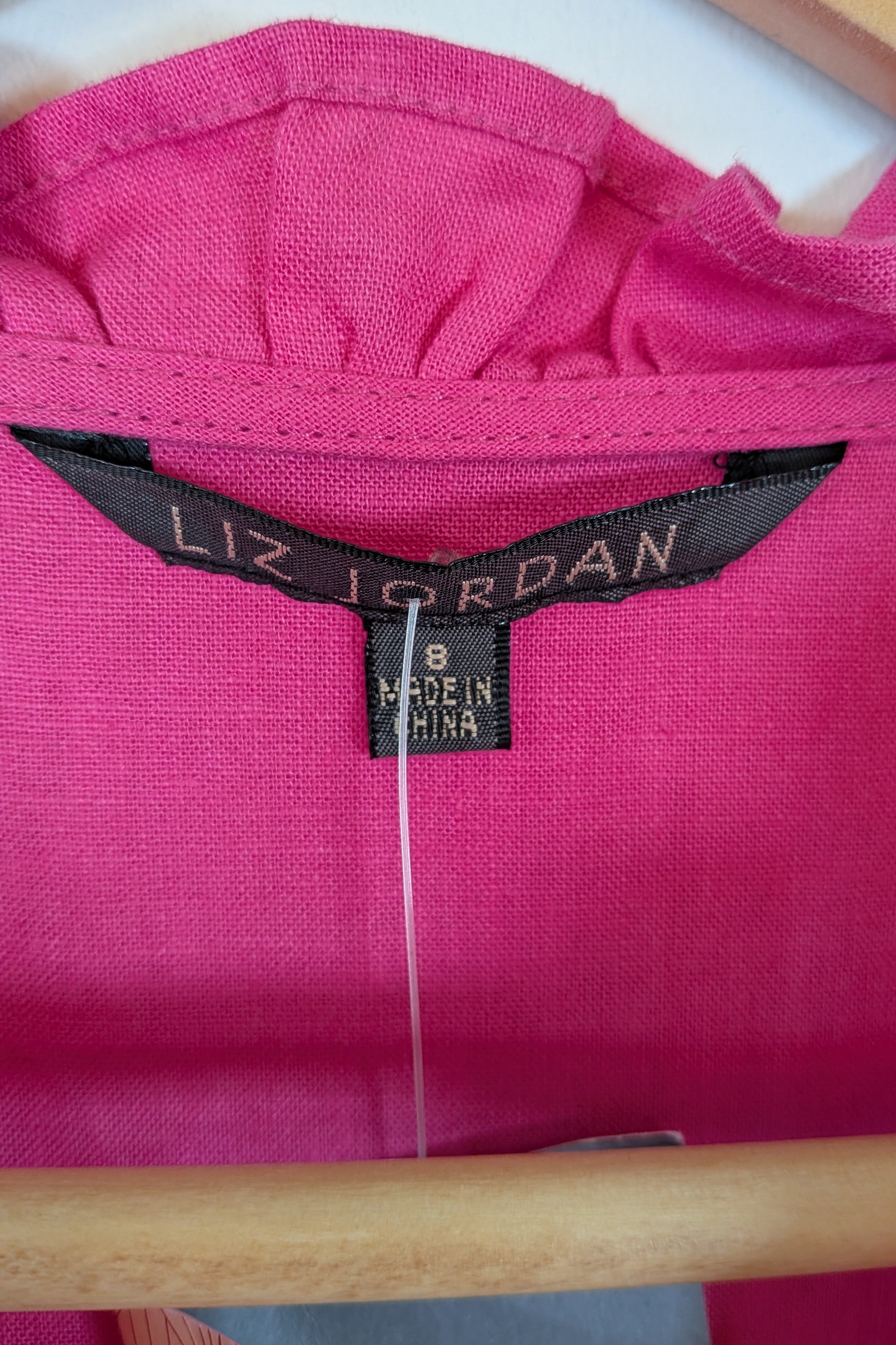Liz Jordan Ruffle Sleeve Linen Top in Raspberry Rose Size 8 BNWT RRP $89.99