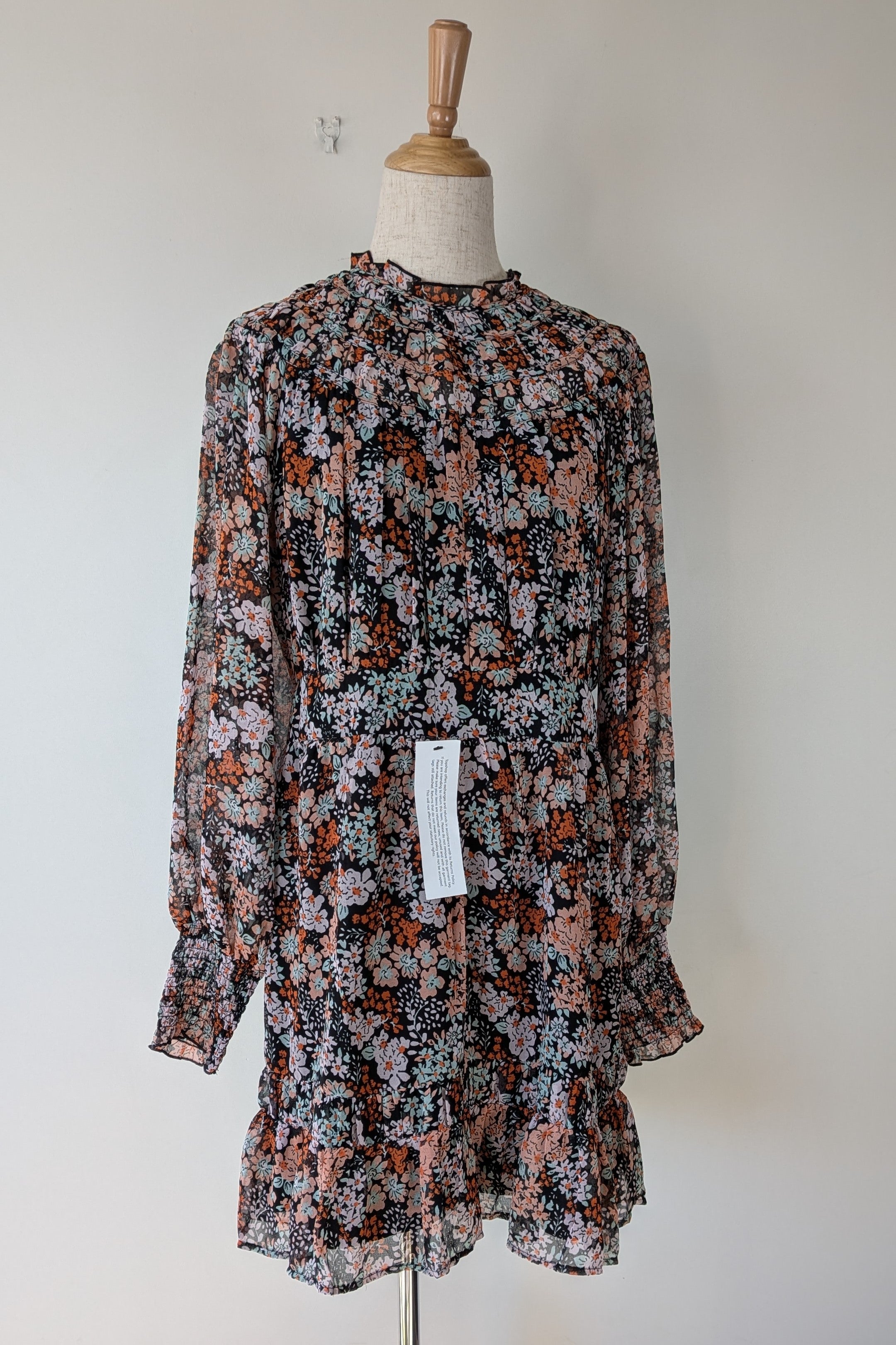 Topshop Floral Print Ruched Mini Dress Sz 14 RRP $80
