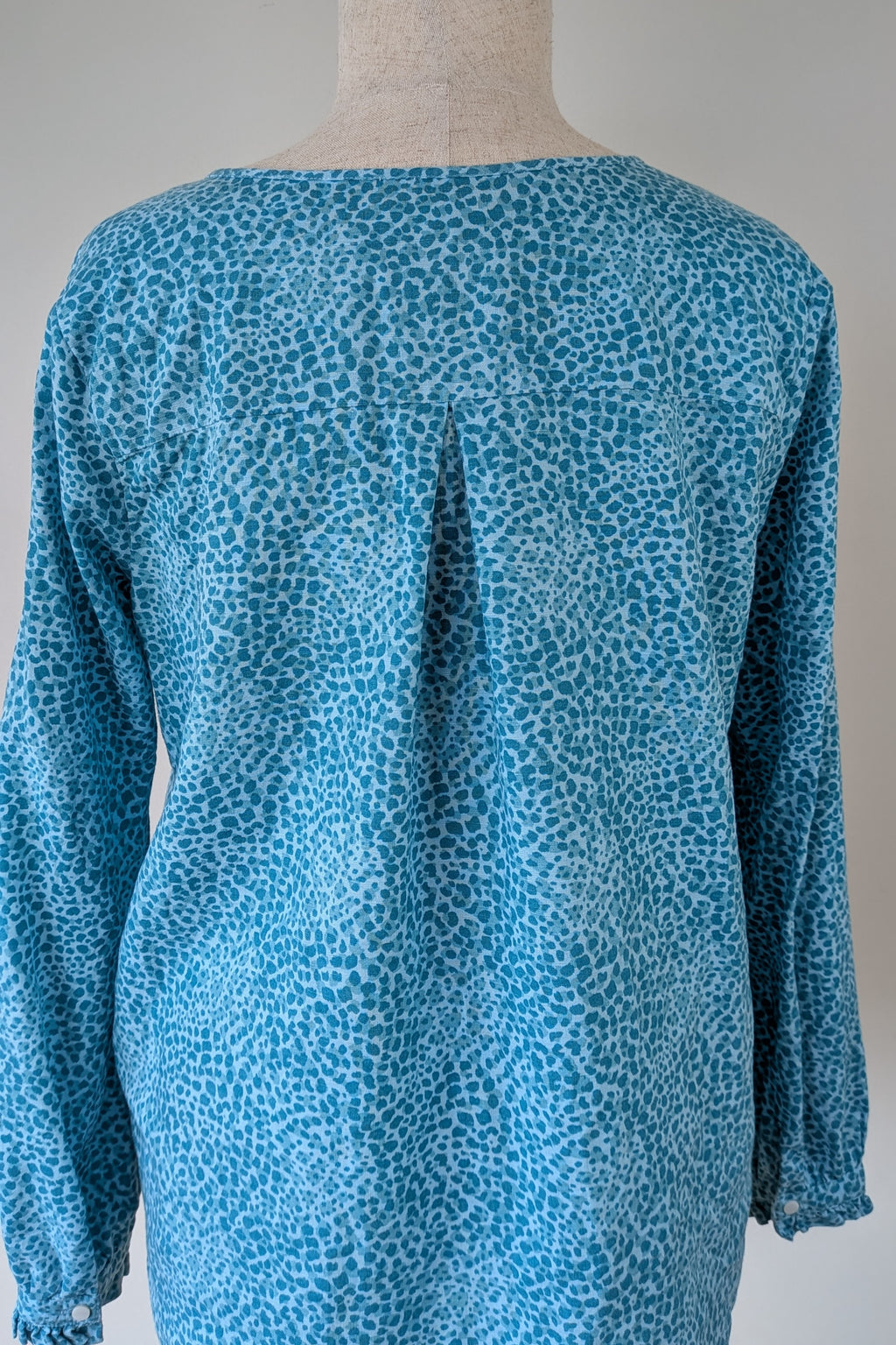 RB Sellars Teal Leopard Print Linen Blend Shirt Size 16