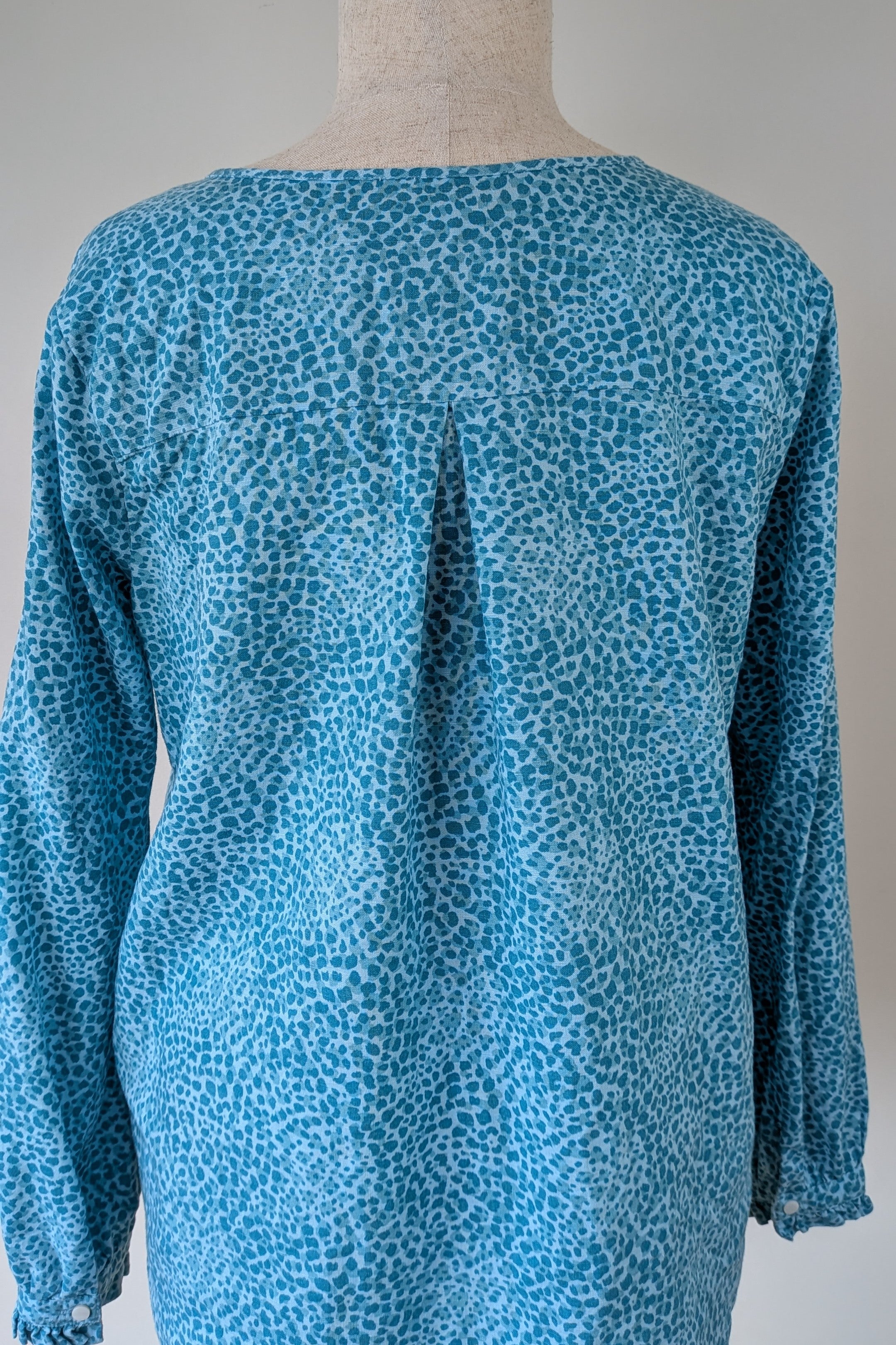RB Sellars Teal Leopard Print Linen Blend Shirt Size 16
