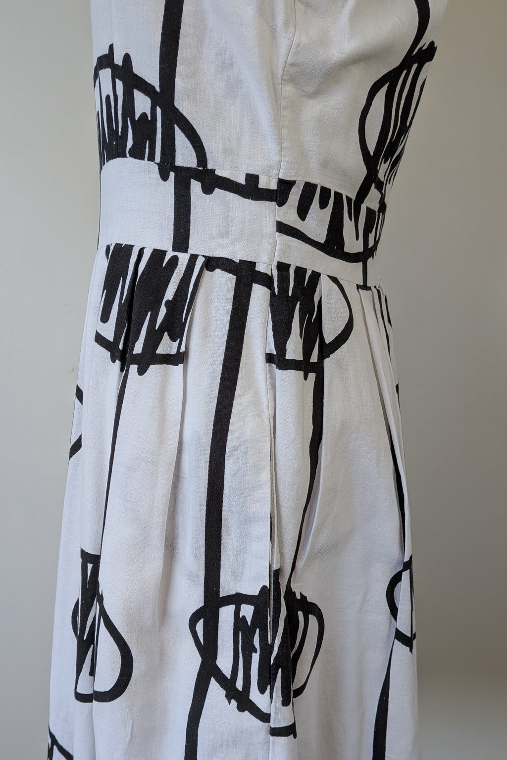 Orientique Black White Arty Linen Cotton Dress Size 10