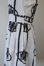 Orientique Black White Arty Linen Cotton Dress Size 10