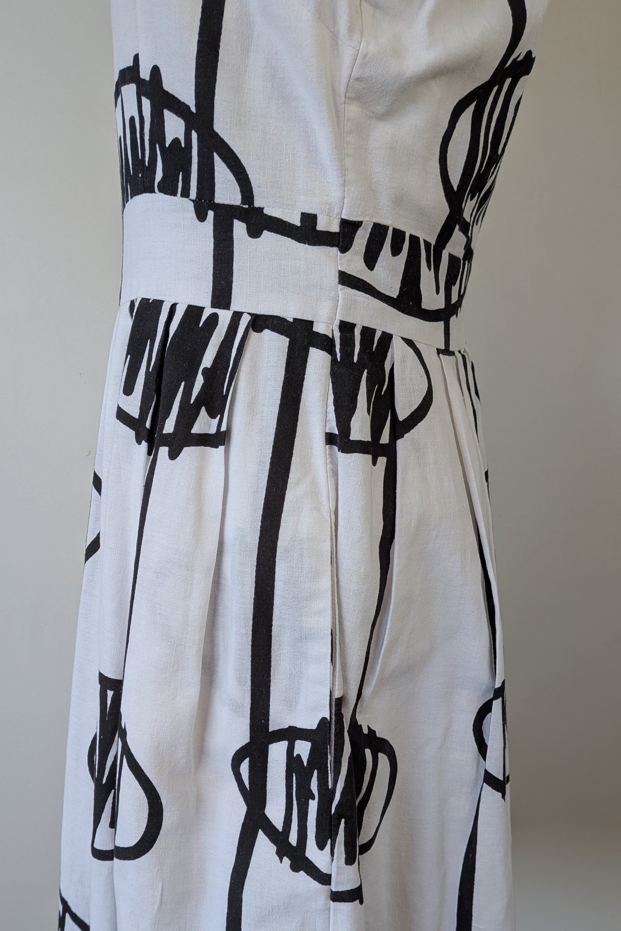 Orientique Black White Arty Linen Cotton Dress Size 10