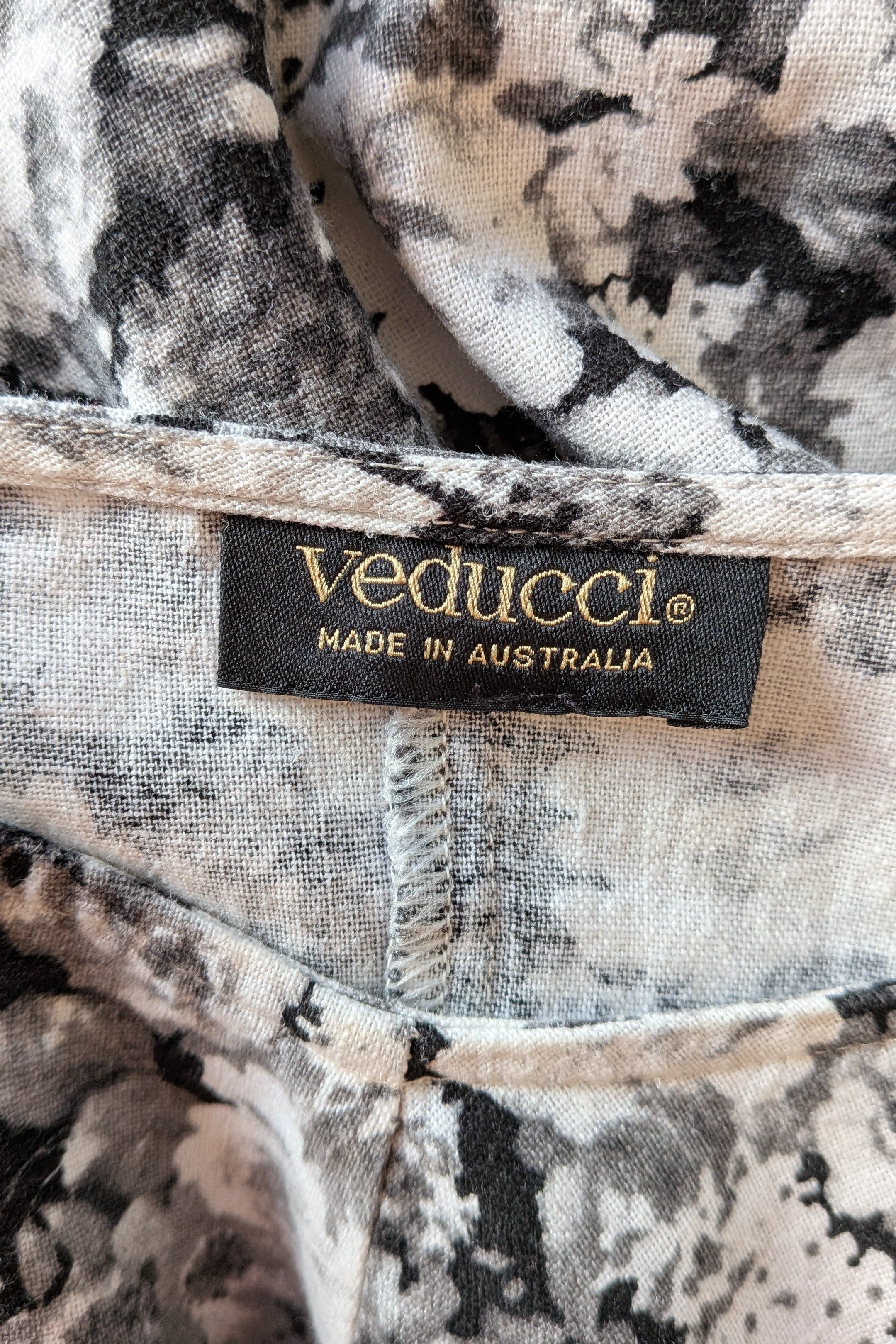 Veducci Linen Blend Floral Monochrome Dress Size 10