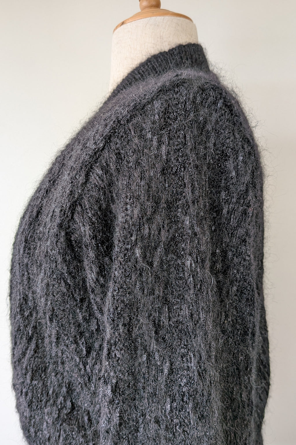 Vintage 80s Bettina Knits Black Wool Blend Bomber Cardigan Size S