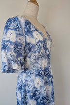 Tokito Blue & White Floral Puff Sleeve Dress Size 10