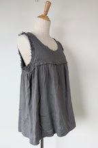 Montaigne Grey Pur Frayed Singlet Top in Linen Size S