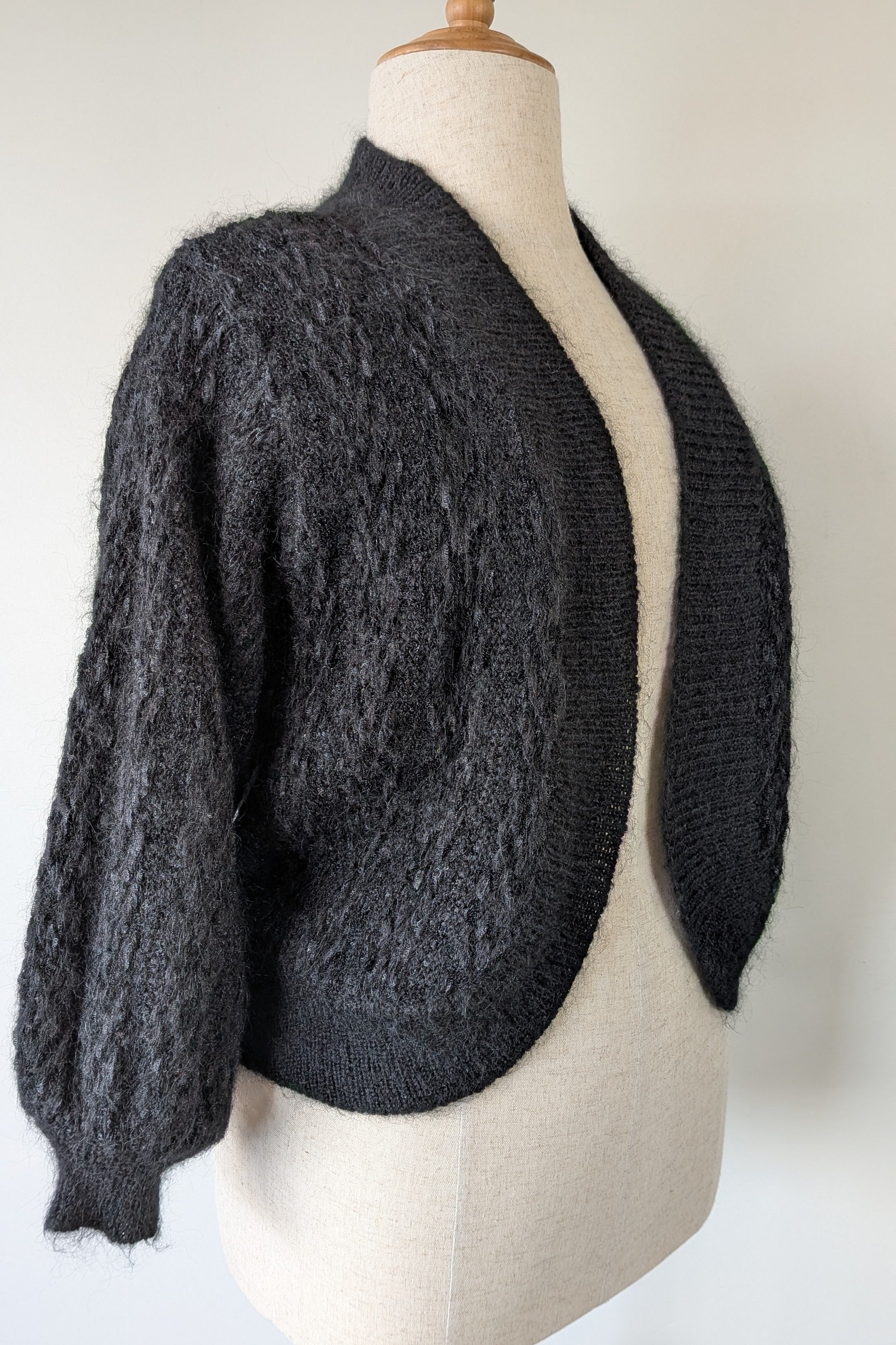 Vintage 80s Bettina Knits Black Wool Blend Bomber Cardigan Size S