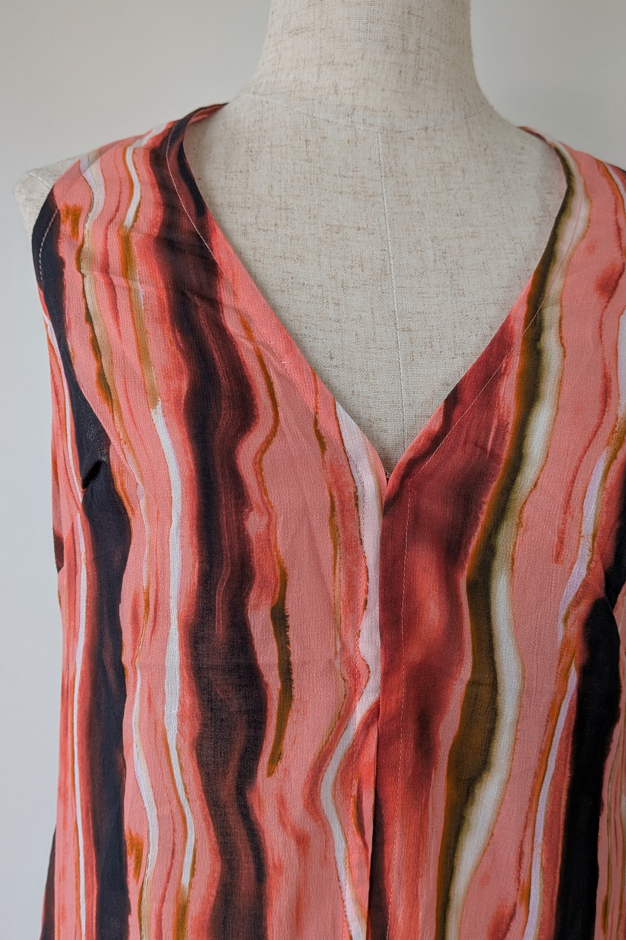 Venroy Crinkle Cotton Halter Vest in Pink Wavy Stripe Size S Brand New With Tags RRP $180