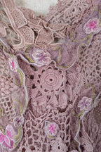 Lace Palace Antique Lace Crochet Pink Fairycore Tunic Top Size S/M