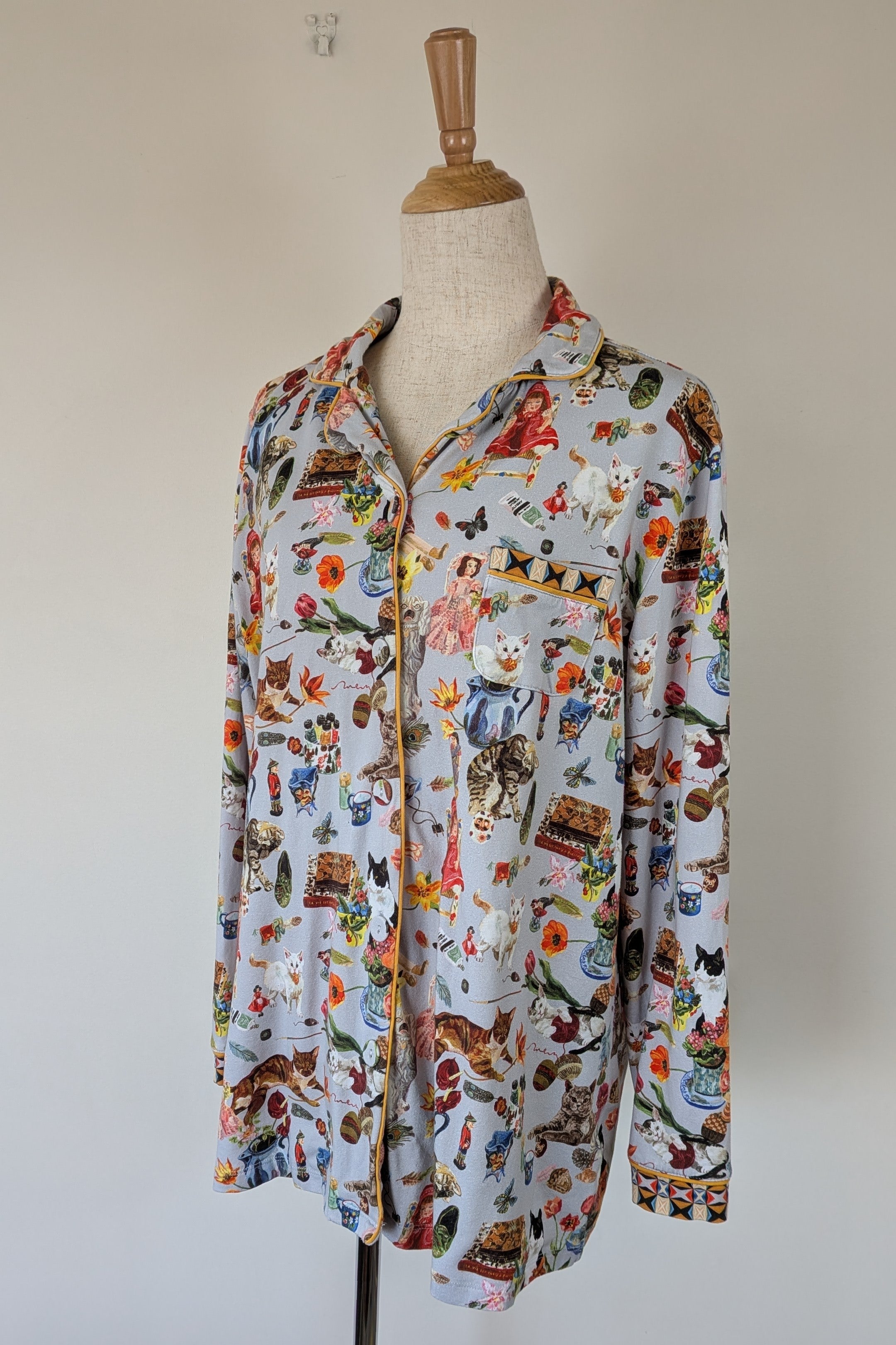Blue Illusion x Nathalie Lété House of Cats PJ Top Size S