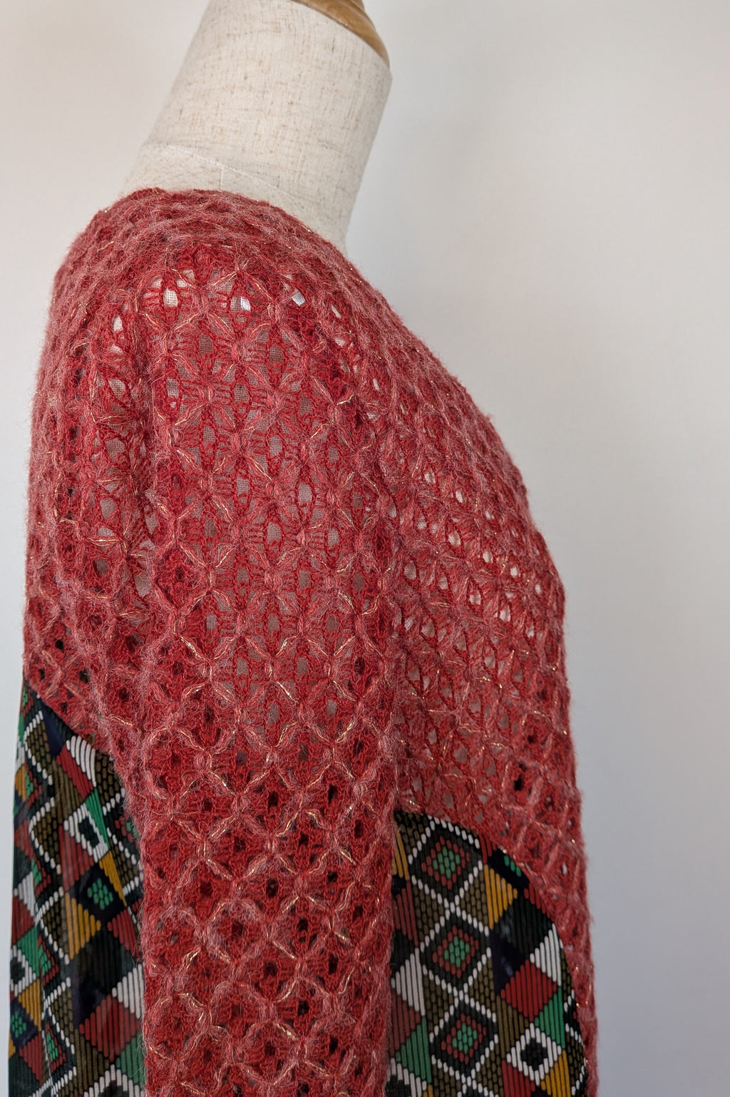 Ellis & Dewey White Label Red Wool Blend Panel Cardigan Size S