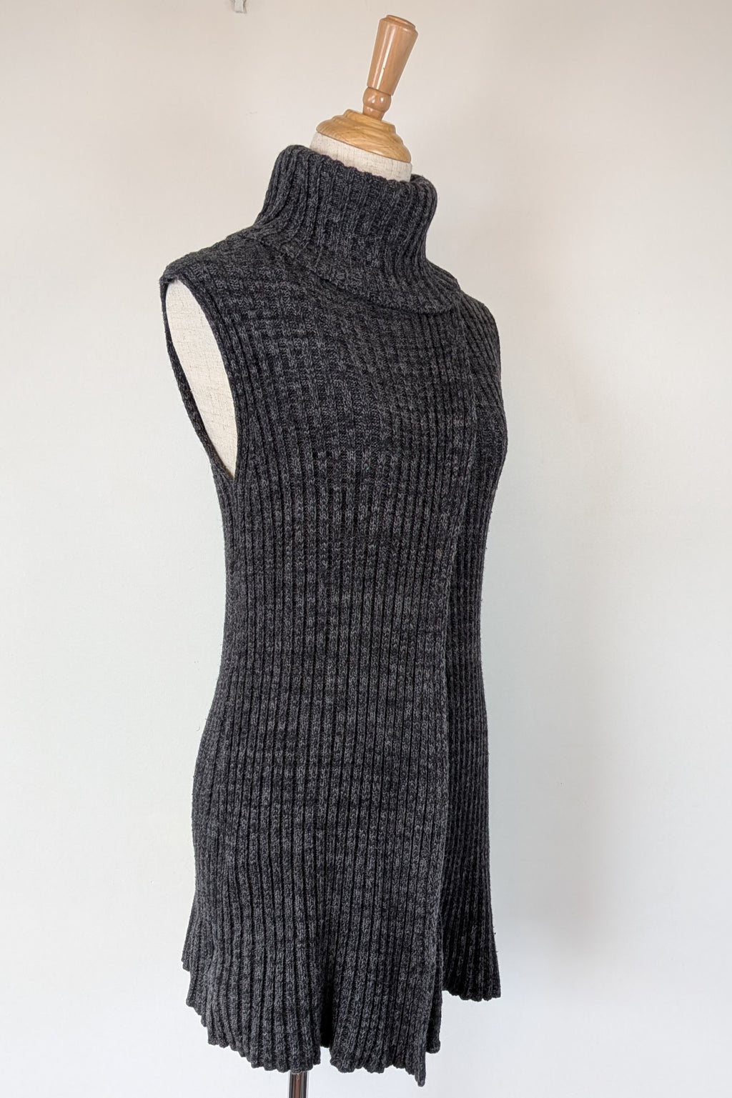 Country Road Grey Wool Cashmere Blend Rib Knit Sleeveless Turtleneck Jumper Size XS