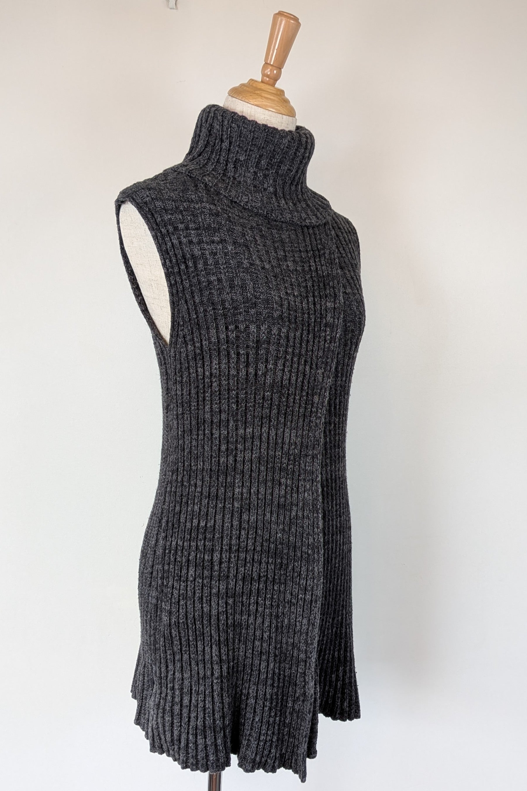 Country Road Grey Wool Cashmere Blend Rib Knit Sleeveless Turtleneck Jumper Size XS