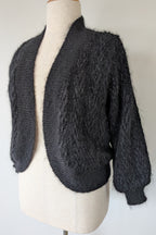Vintage 80s Bettina Knits Black Wool Blend Bomber Cardigan Size S