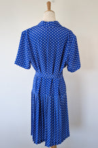 Vintage 80s Today's Classics Blue & White Polka Dot Pleated Tea Dress Size 12