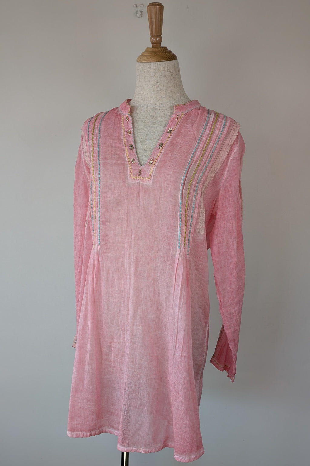 Nemuki Pink Embroidered 100% Cotton Gauze Kurta Tunic Size M