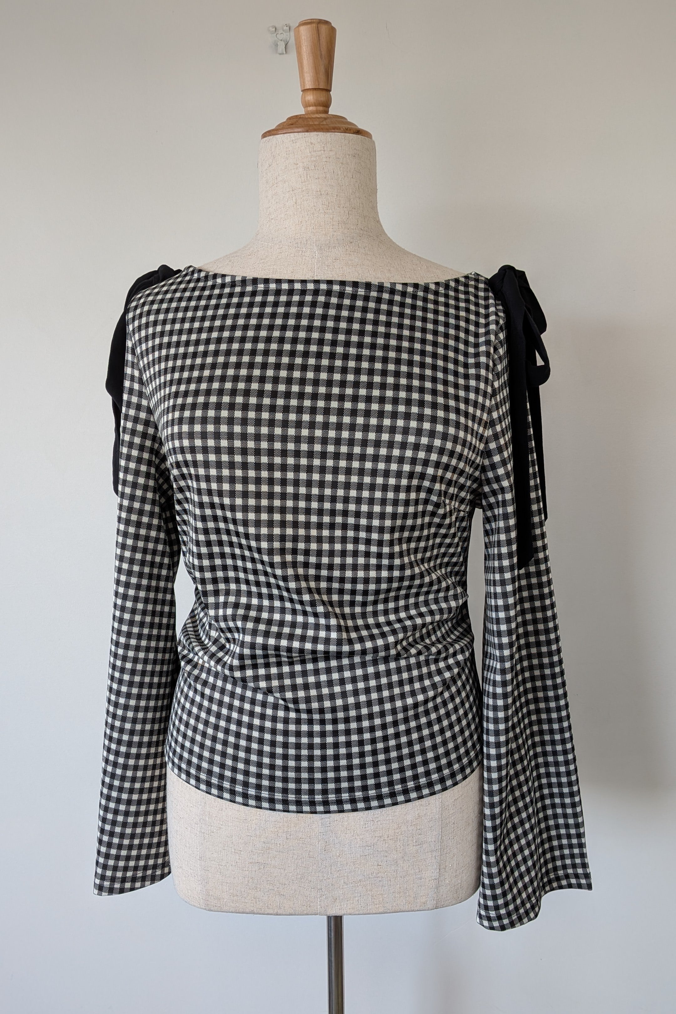 Cider Boat Neck Gingham Bowknot Ruched Long Sleeve Top Size 2XL Brand New With Tags RRP $60