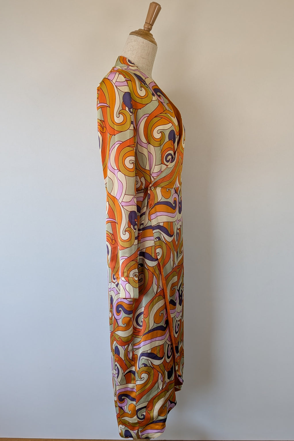 Never Fully Dressed Retro Groove Orange Wrap Midi Dress Size S