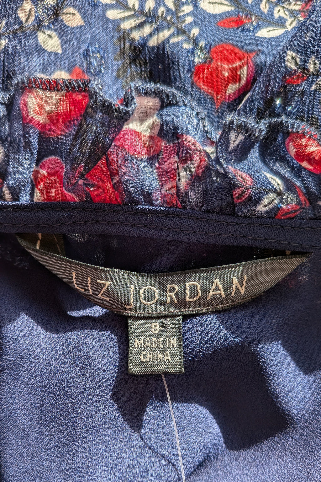 Liz Jordan Designer Collection Frill Trim Lurex Printed Top in Midnight Size 8 BNWT RRP $139.99