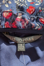 Liz Jordan Designer Collection Frill Trim Lurex Printed Top in Midnight Size 8 BNWT RRP $139.99