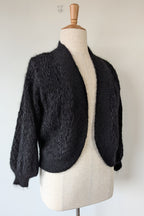 Vintage 80s Bettina Knits Black Wool Blend Bomber Cardigan Size S