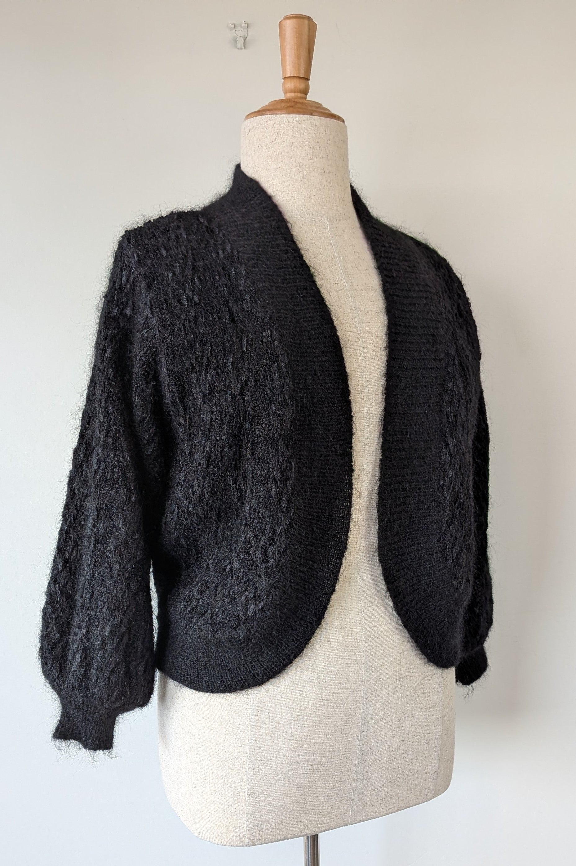 Vintage 80s Bettina Knits Black Wool Blend Bomber Cardigan Size S