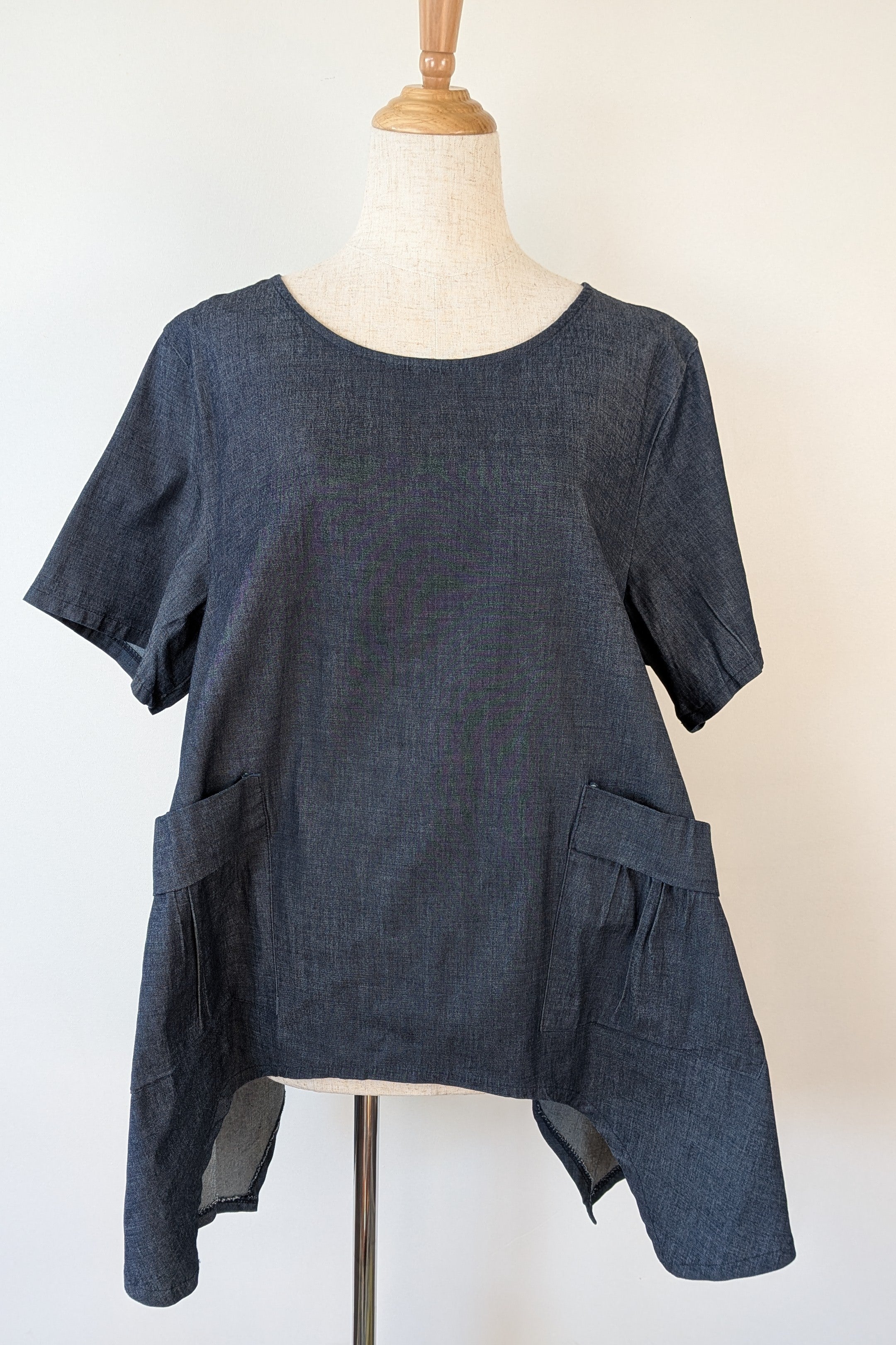 158C Blue Denim Cotton Blend Top in One Size