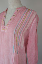 Nemuki Pink Embroidered 100% Cotton Gauze Kurta Tunic Size M