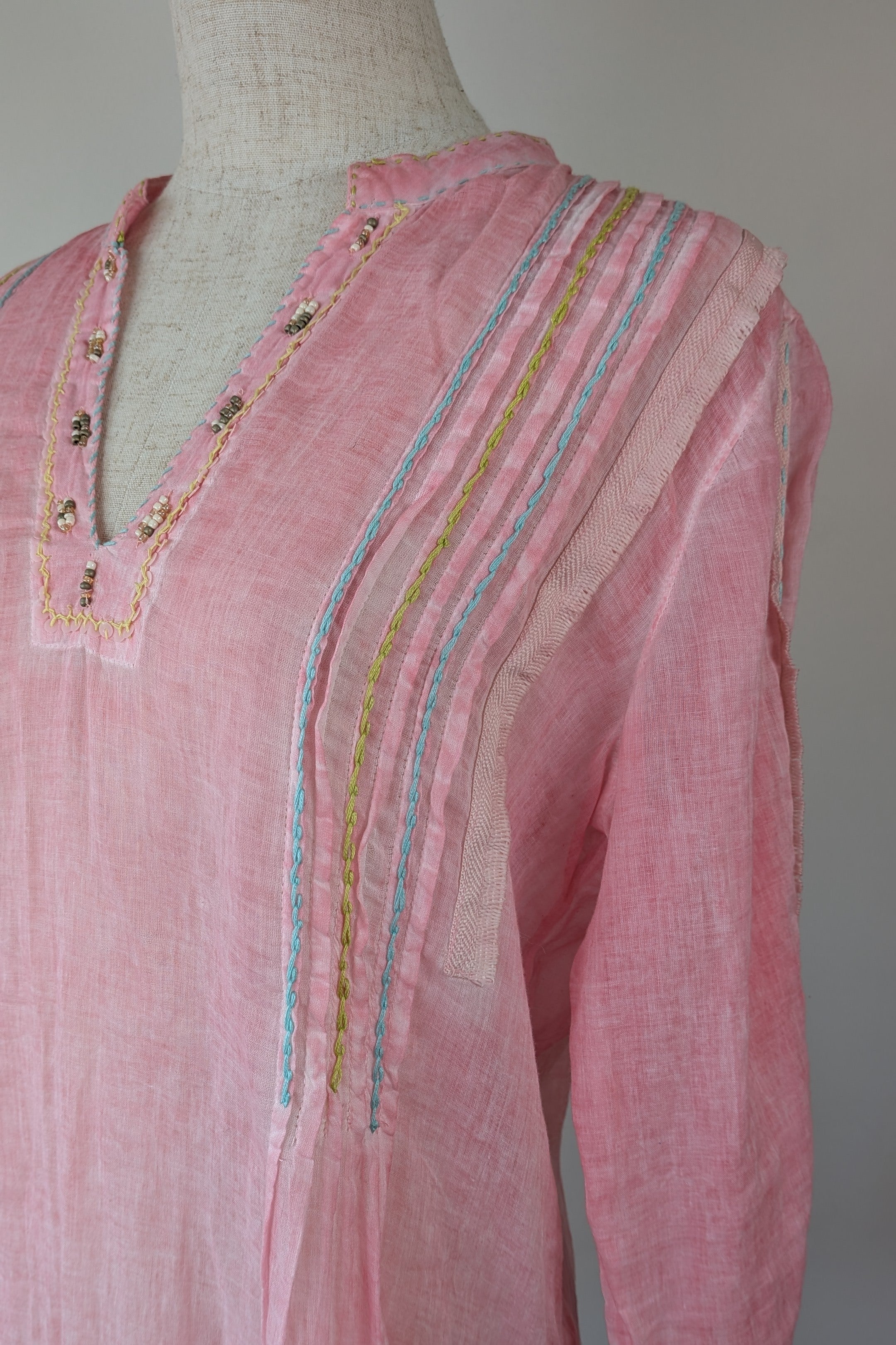 Nemuki Pink Embroidered 100% Cotton Gauze Kurta Tunic Size M