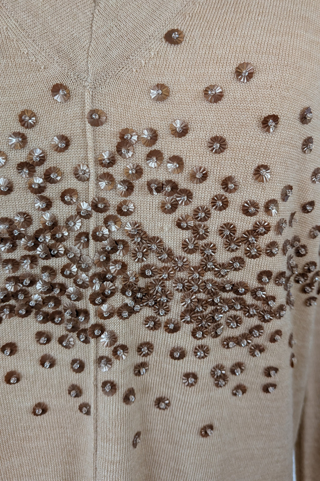 Witchery 100% Merino Wool Champagne Sequin Bead Detail Jumper Size XS