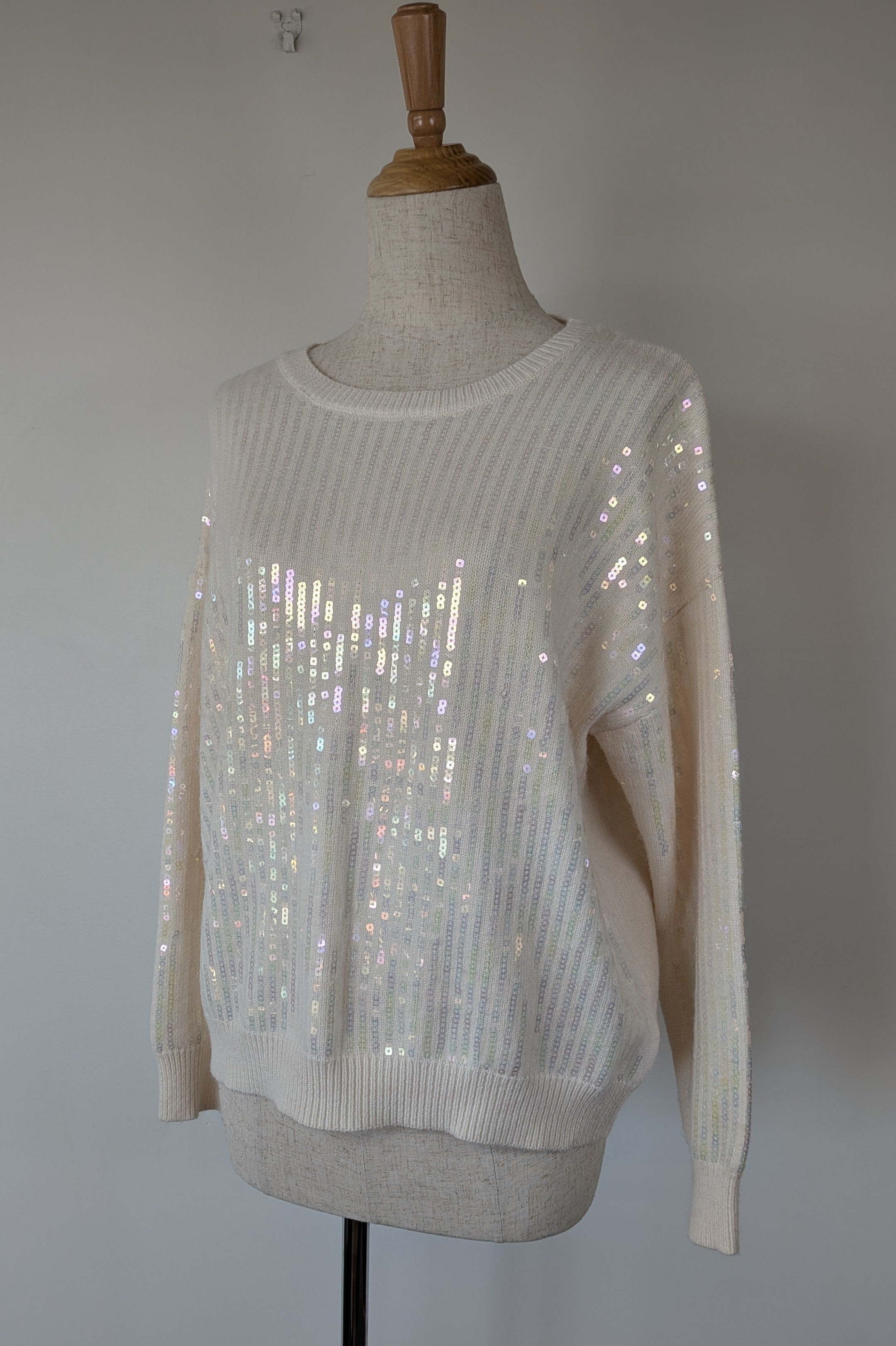 Vine Apparel White Wool Blend Iridescent Sequin Jumper Size M/L