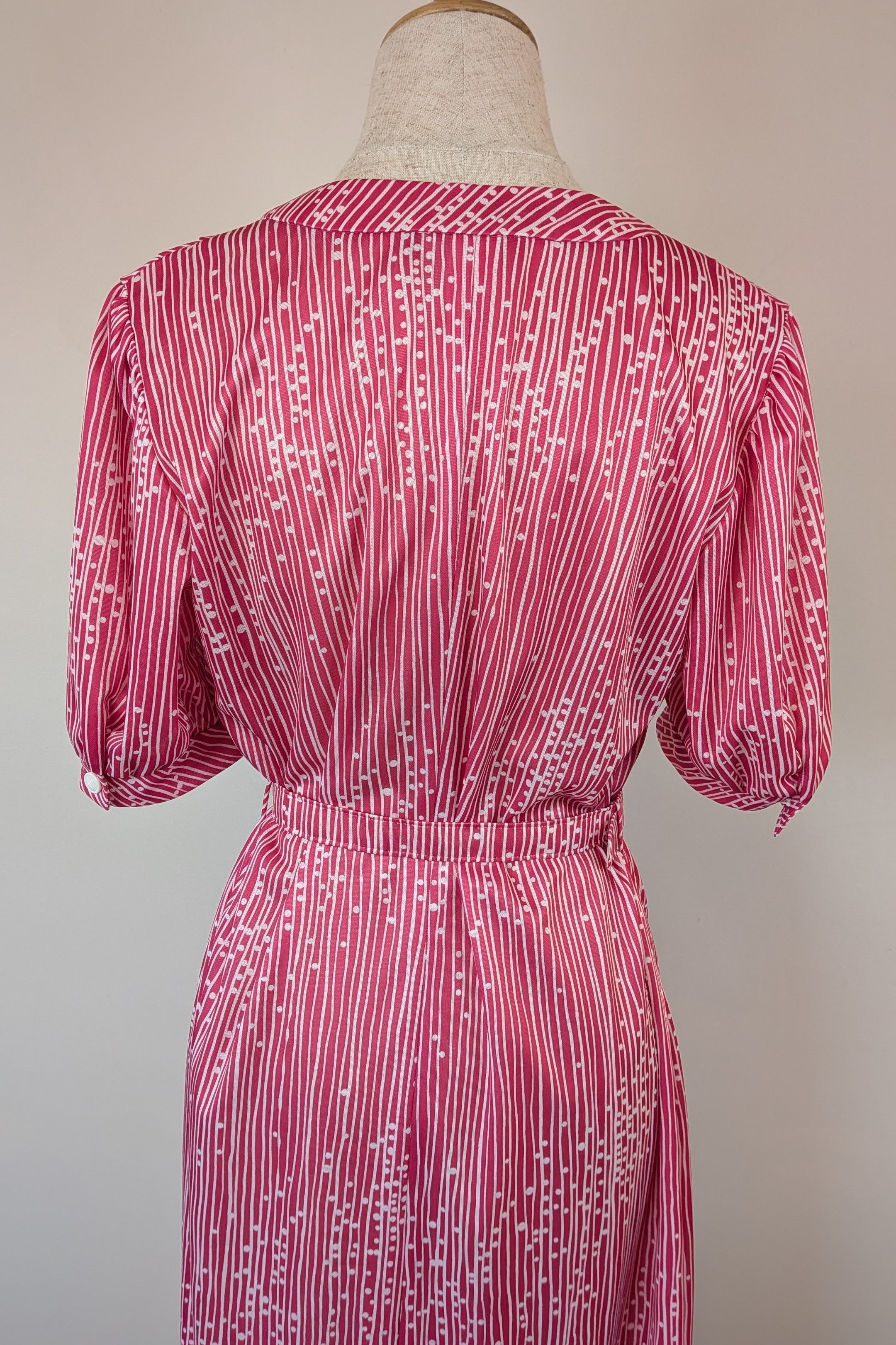 Vintage 80s Debra Fashions Melbourne Pink & White Abstract Pattern Shirtwaister Dress Size 10/12