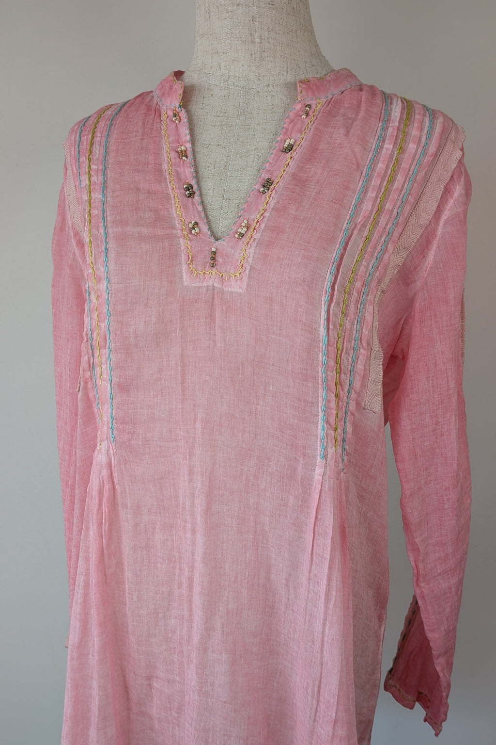 Nemuki Pink Embroidered 100% Cotton Gauze Kurta Tunic Size M