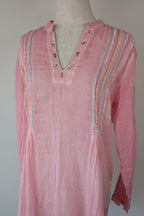 Nemuki Pink Embroidered 100% Cotton Gauze Kurta Tunic Size M