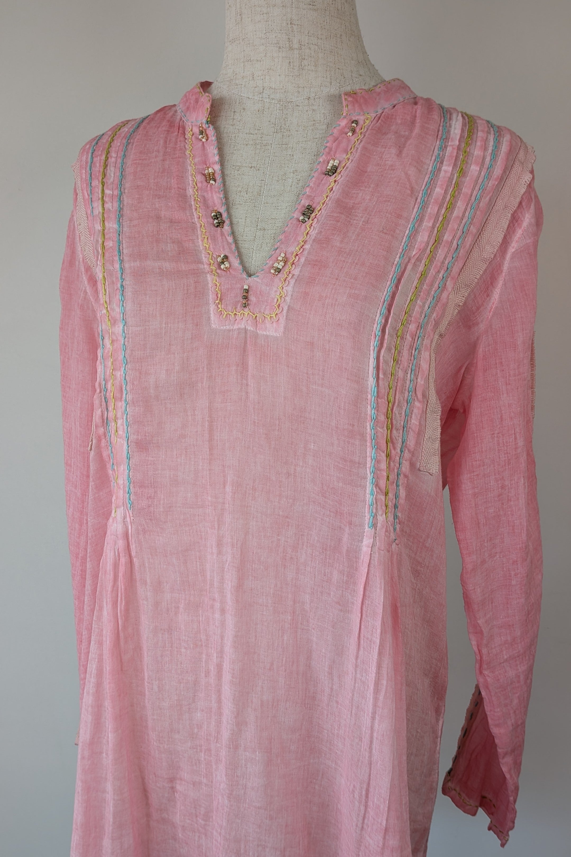 Nemuki Pink Embroidered 100% Cotton Gauze Kurta Tunic Size M