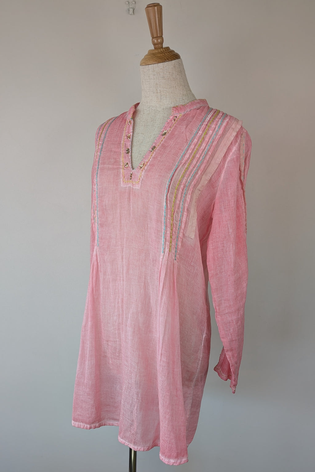 Nemuki Pink Embroidered 100% Cotton Gauze Kurta Tunic Size M