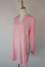 Nemuki Pink Embroidered 100% Cotton Gauze Kurta Tunic Size M