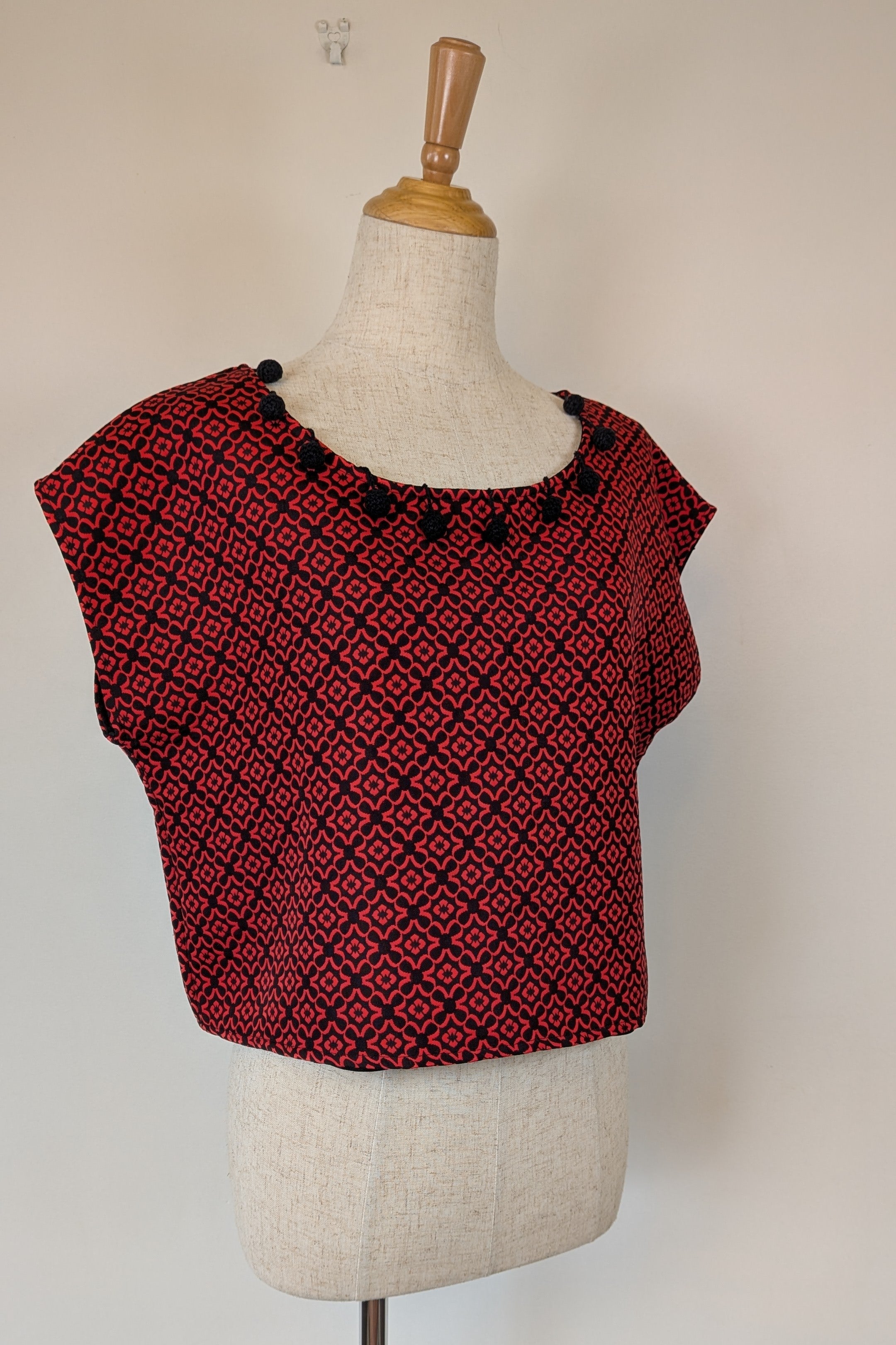 Revival Retro Red & Black Pom Pom Top Size 14