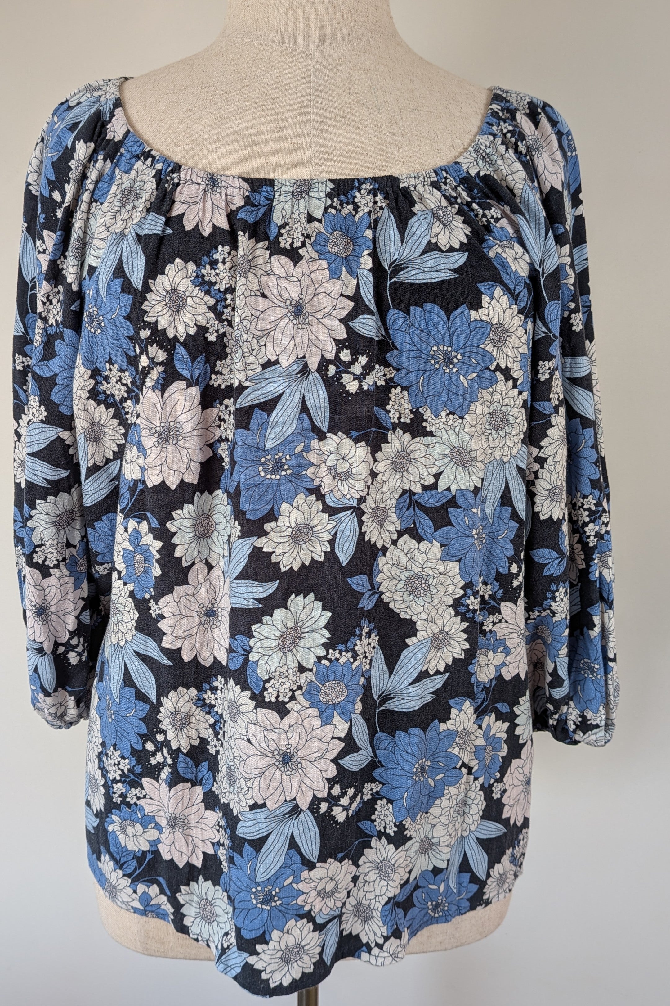 Grae Linen Retro Blue Floral Linen Blend Top Size 18 Brand New With Tags RRP $69.95