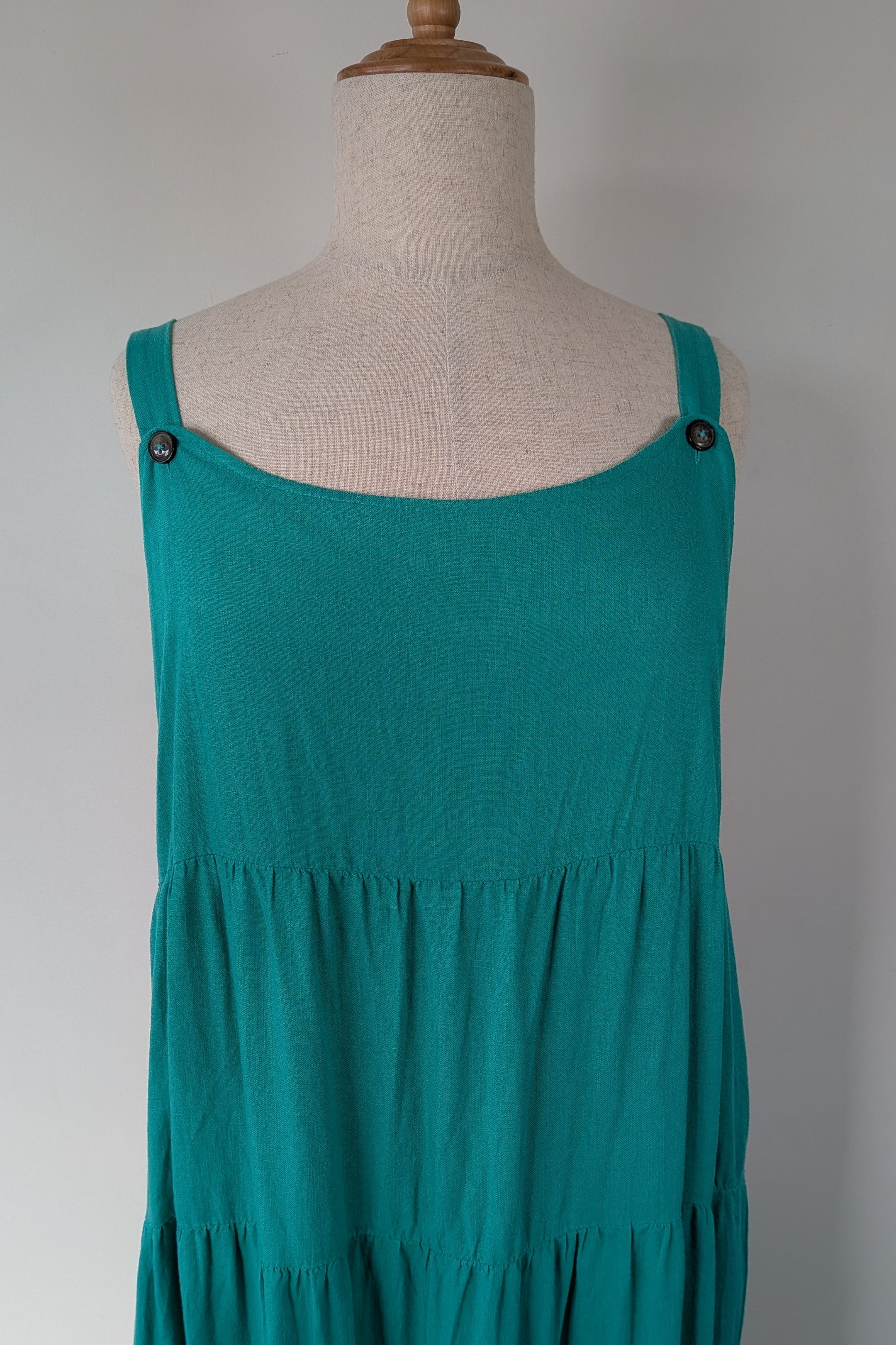 Khoko Green Midi Tiered Linen Blend Dress Size 16 Brand New With Tags