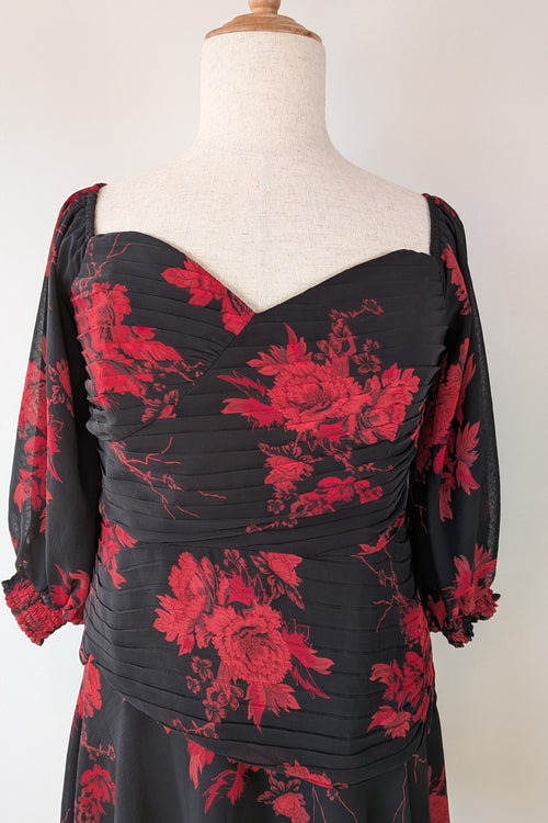City Chic Crimson Garden Ruched Off The Shoulder Dress Size S