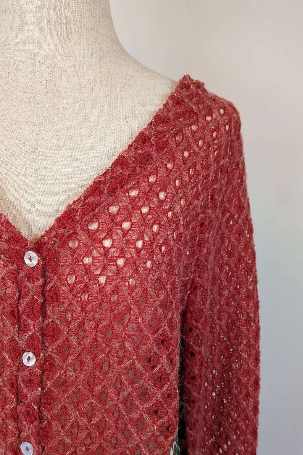 Ellis & Dewey White Label Red Wool Blend Panel Cardigan Size S