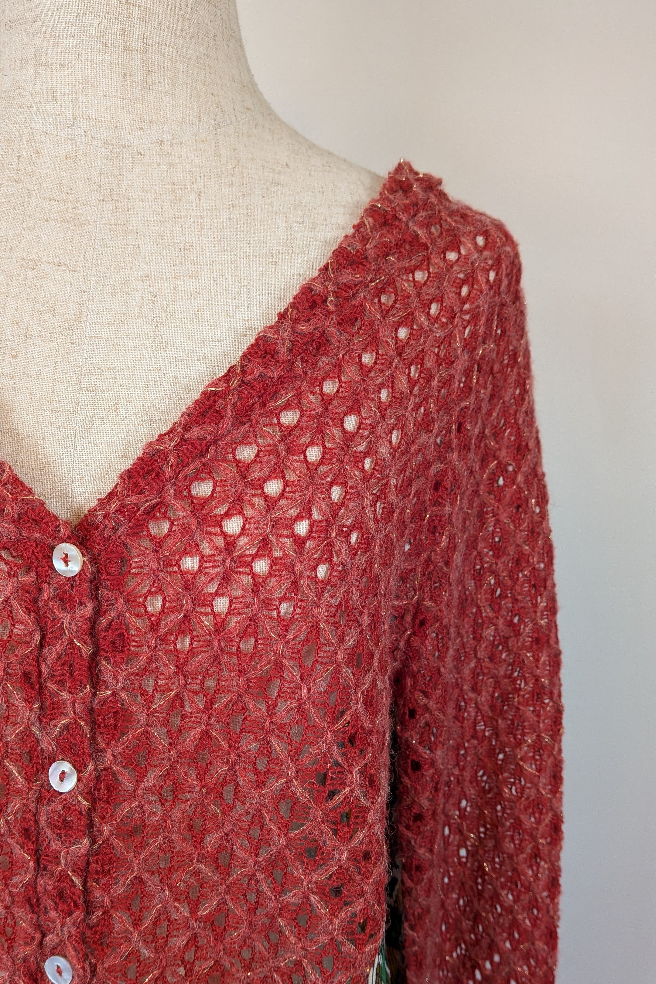Ellis & Dewey White Label Red Wool Blend Panel Cardigan Size S