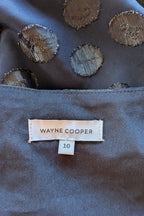 Wayne Cooper Navy Black Polka Dot Pleated Fan Sleeve Wrap Top Size 10