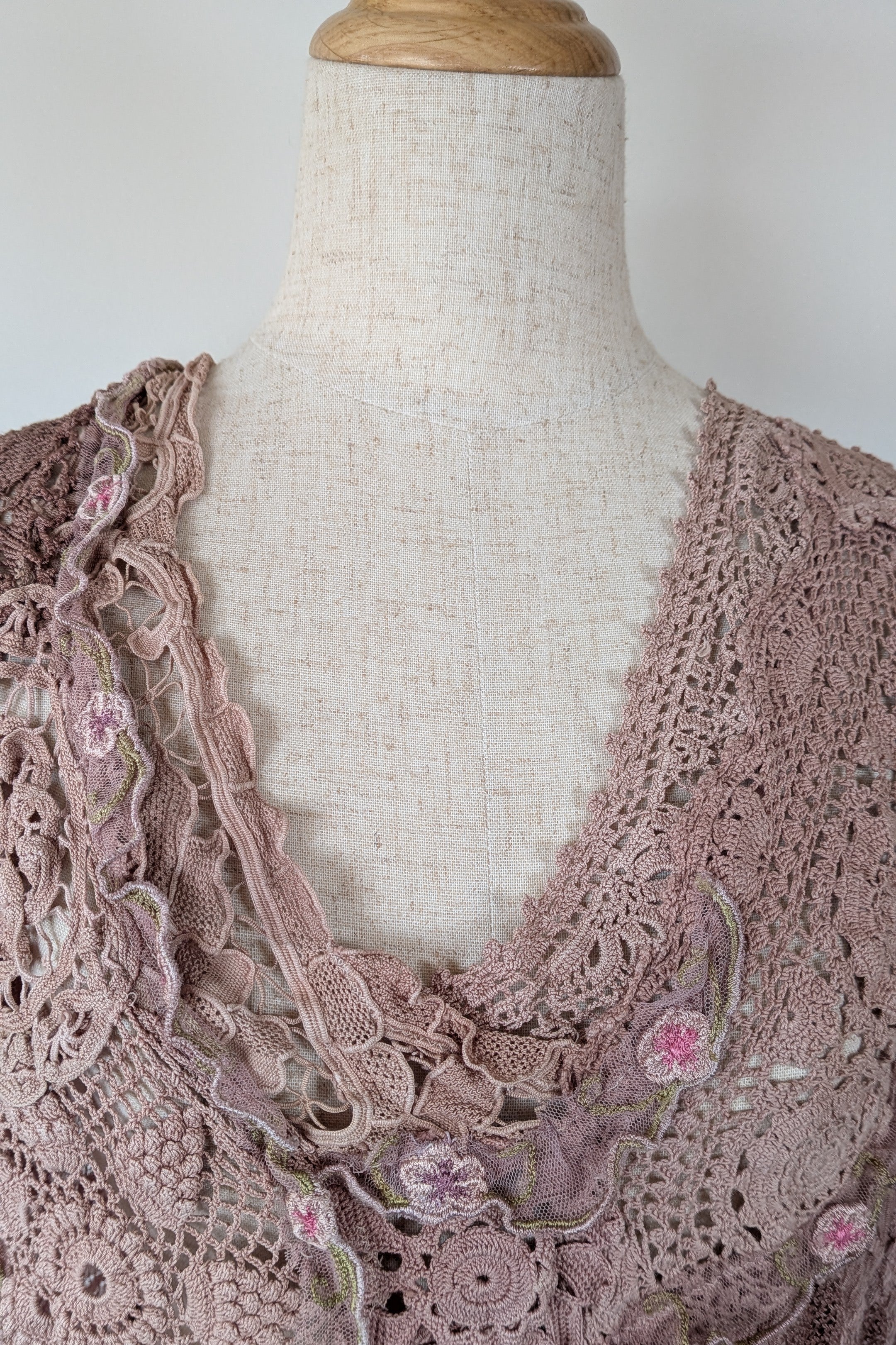 Lace Palace Antique Lace Crochet Pink Fairycore Tunic Top Size S/M